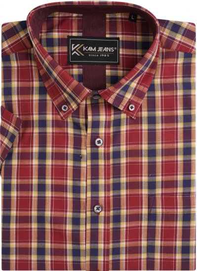 Kam Jeans 6282 Casual SS Check Shirt Wine - Herrenhemden - Herrenhemden in großen Größen
