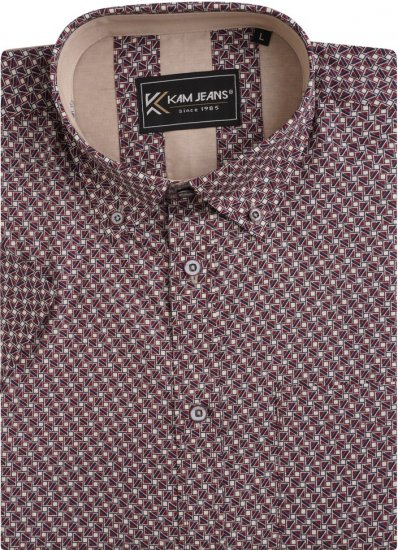 Kam Jeans 6280 All Over Geo Print Shirt Burgundy - Herrenhemden - Herrenhemden in großen Größen