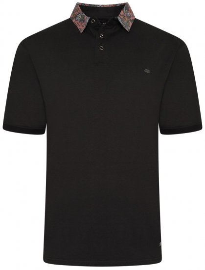 Kam Jeans 5485 Jersey Polo with Floral Collar Black - Polo-Shirts für Herren in großen Größen - Polo-Shirts für Herren in großen Größen