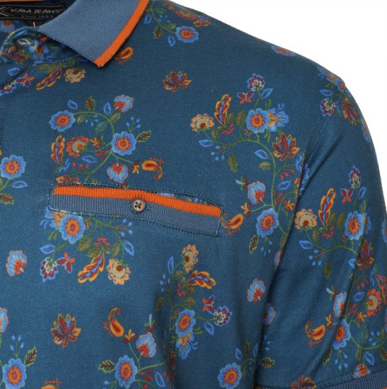 Kam Jeans 5494 Digital Floral Print Polo Blue - Polo-shirts für herren - Polo-Shirts für Herren in großen Größen