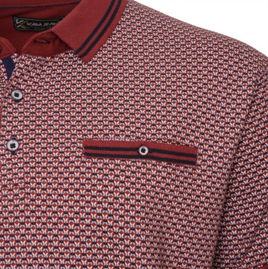  Kam Jeans 5488 Dobby Print Pique Polo Wine - Polo-shirts für herren - Polo-Shirts für Herren in großen Größen