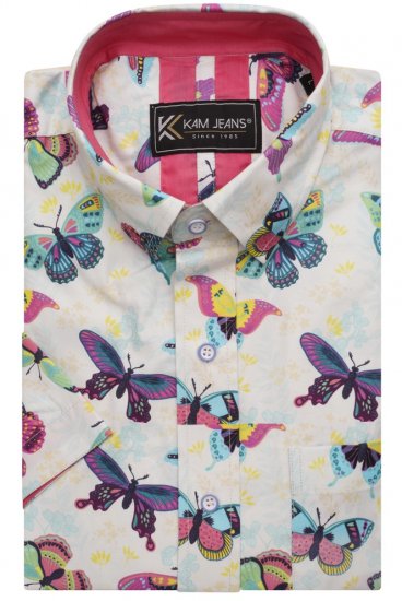 Kam Jeans 6044 Butterfly Digital Short Sleeve Print Shirt Multi-Colored - Herrenhemden in großen Größen - Herrenhemden in großen Größen