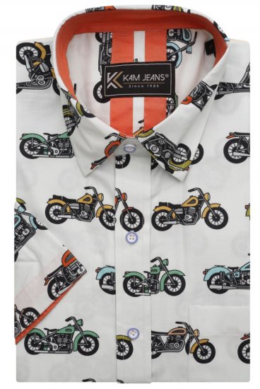 Kam Jeans 6043 Motorbike Digital Print Short Sleeve Shirt Multi-Colored - Herrenhemden in großen Größen - Herrenhemden in großen Größen
