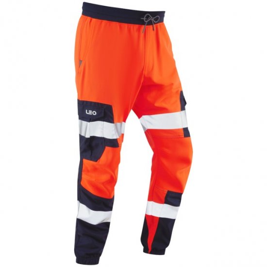 Leo Hawkcombe Ecoviz High Performance Ballistic Stretch Trousers Hi-Vis Orange/Navy - Herren arbeitskleidung - Herren Arbeitskleidung Große Größen
