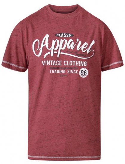 D555 Douglas Classic Apparel Crew Neck Printed T-Shirt Red Reno - Herren-T-shirts - Herren-T-Shirts in großen Größen