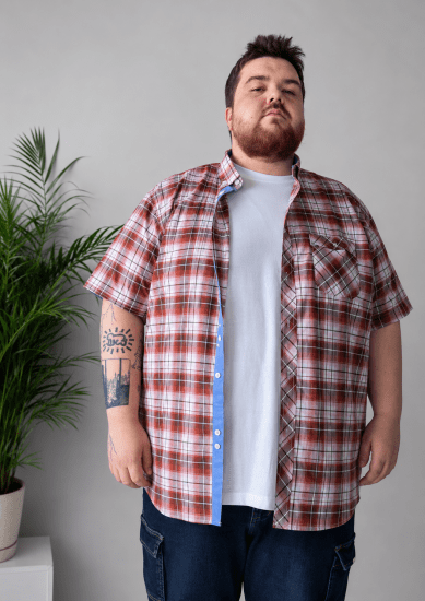 Kam Jeans 6368 Checked Short Sleeve Shirt Red - Herrenhemden - Herrenhemden in großen Größen