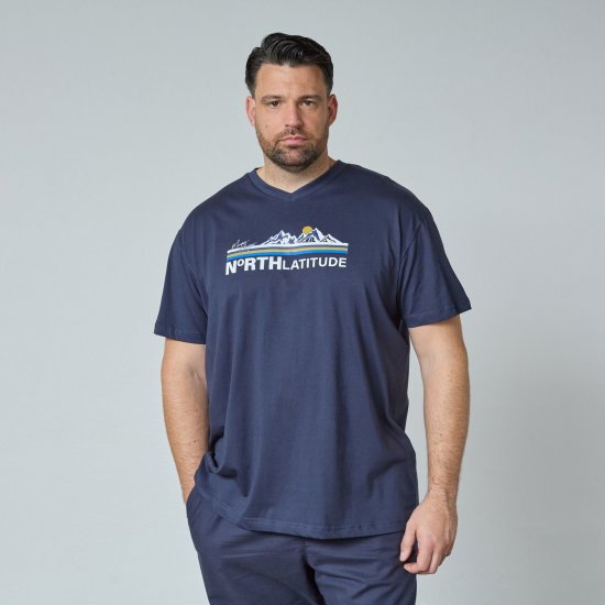 North Latitude Mountain T-Shirt V-Neck Navyblau - Herren-T-shirts - Herren-T-Shirts in großen Größen