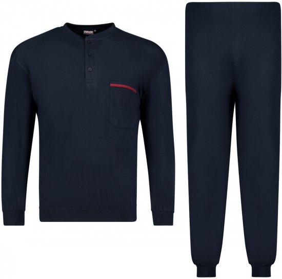 Adamo Brian Long Sleeve Pyjama with Cuffs Navy - Herrenunterwäsche & bademode - Herrenunterwäsche & Bademode in großen Größen