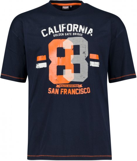 Adamo Golden Gate Comfort Fit Printed T-shirt Navy - Herren-T-shirts - Herren-T-Shirts in großen Größen