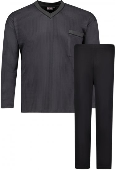 Adamo Gustav Long sleeve Pyjama Charcoal - Herrenunterwäsche & Bademode in großen Größen - Herrenunterwäsche & Bademode in großen Größen