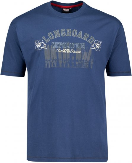 Adamo Longboard Regular Fit Printed T-shirt Denim Blue - Herren-T-Shirts in großen Größen - Herren-T-Shirts in großen Größen