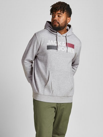 Jack & Jones CORP LOGO Hoodie Light Gray - Herren-sweater und -hoodies - Herren-Sweater und -Hoodies in großen Größen
