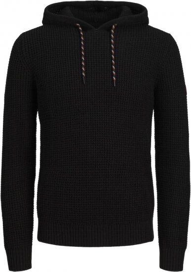 Jack & Jones LIAM Knitted Sweater Hoodie Black - Herren-sweater und -hoodies - Herren-Sweater und -Hoodies in großen Größen