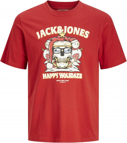 Jack & Jones XMAS Christmas Skull T-Shirt Red - Herren-T-Shirts in großen Größen - Herren-T-Shirts in großen Größen