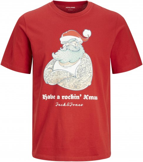 Jack & Jones XMAS Funny Rockin Santa T-Shirt Red - Herren-T-Shirts in großen Größen - Herren-T-Shirts in großen Größen