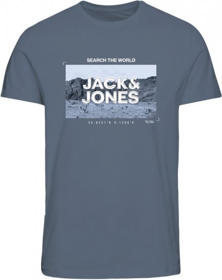 Jack & Jones RAY Photo T-Shirt Flint Stone Blue - Herren-T-shirts - Herren-T-Shirts in großen Größen