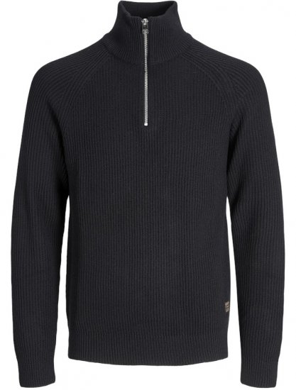 Jack & Jones Pannel Knit Half Zip Pullover Black - Herren-sweater und -hoodies - Herren-Sweater und -Hoodies in großen Größen