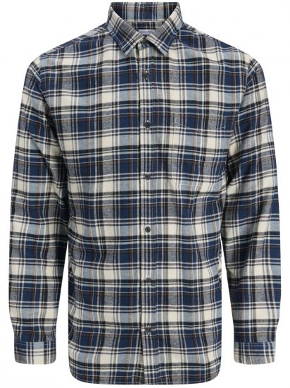 Jack & Jones James Long Sleeve Flannel Shirt Navy Blazer - Herrenhemden in großen Größen - Herrenhemden in großen Größen