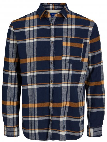 Jack & Jones JOROWEN CHECK COMFORT Shirt Navy - Herrenhemden - Herrenhemden in großen Größen