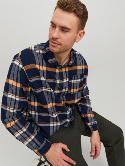 Jack & Jones JOROWEN CHECK COMFORT Shirt Navy - Herrenhemden - Herrenhemden in großen Größen