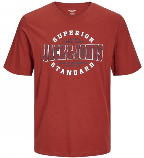 Jack & Jones JJELOGO O-Neck T-Shirt Red Ochre - Herren-T-shirts - Herren-T-Shirts in großen Größen