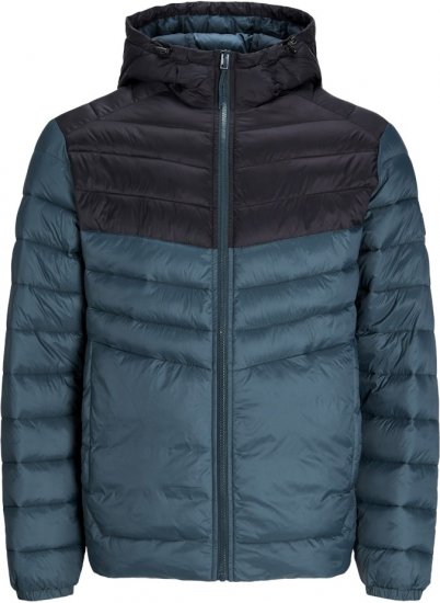 Jack & Jones SPRINT Black Blocking Quilted Hooded Jacket Turquoise Blue - Herren jacken - Herren Jacken in großen Größen