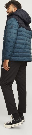 Jack & Jones SPRINT Black Blocking Quilted Hooded Jacket Turquoise Blue - Herren jacken - Herren Jacken in großen Größen