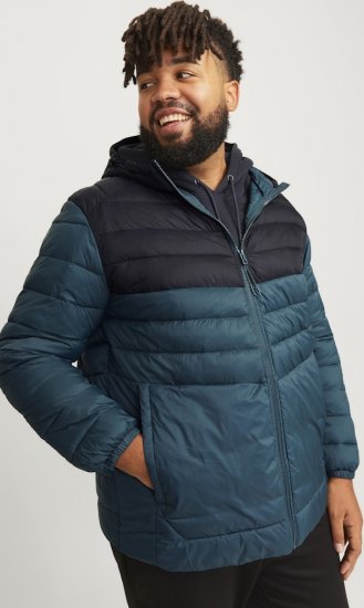 Jack & Jones SPRINT Black Blocking Quilted Hooded Jacket Turquoise Blue - Herren jacken - Herren Jacken in großen Größen