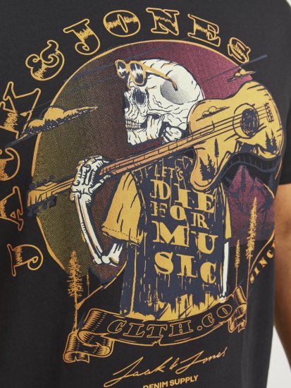 Jack & Jones JJSKULL ROCK T-Shirt Black - Herren-T-shirts - Herren-T-Shirts in großen Größen