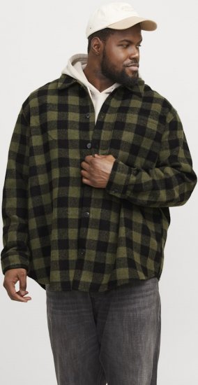 Jack & Jones ZAC Brushed Long Sleeve Overshirt Green - Herrenhemden - Herrenhemden in großen Größen