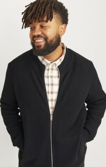 Jack & Jones PANNEL Turtleneck Knitted Sweater with Zipper Black - Herren-sweater und -hoodies - Herren-Sweater und -Hoodies in großen Größen