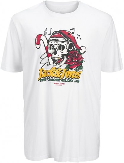 Jack & Jones XMAS Christmas Skull T-Shirt White - Herren-T-Shirts in großen Größen - Herren-T-Shirts in großen Größen