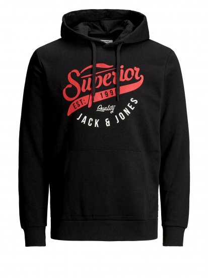 Jack & Jones Elogo Sweat Hood Black - Herren-sweater und -hoodies - Herren-Sweater und -Hoodies in großen Größen