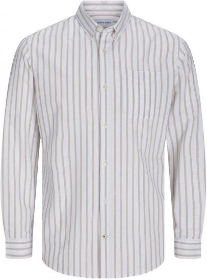 Jack & Jones OXFORD LS Shirt Striped White - Herrenhemden - Herrenhemden in großen Größen