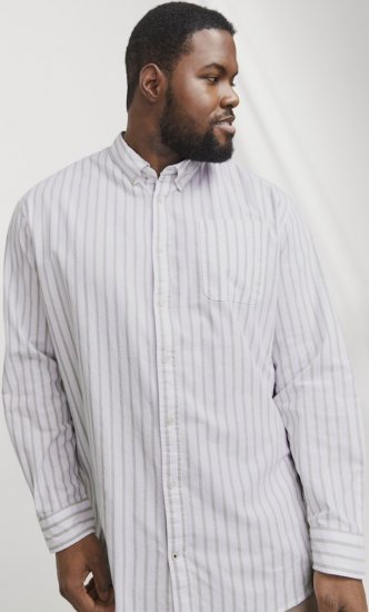 Jack & Jones OXFORD LS Shirt Striped White - Herrenhemden - Herrenhemden in großen Größen