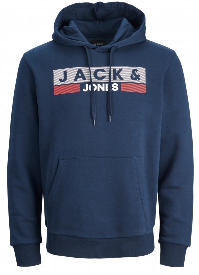 Jack & Jones CORP LOGO PLAY 4 Print Hoodie Navy Blazer - Herren-sweater und -hoodies - Herren-Sweater und -Hoodies in großen Größen