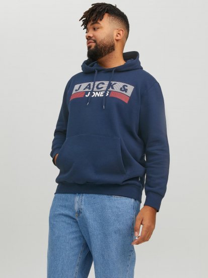 Jack & Jones CORP LOGO PLAY 4 Print Hoodie Navy Blazer - Herren-sweater und -hoodies - Herren-Sweater und -Hoodies in großen Größen