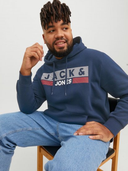 Jack & Jones CORP LOGO PLAY 4 Print Hoodie Navy Blazer - Herren-sweater und -hoodies - Herren-Sweater und -Hoodies in großen Größen