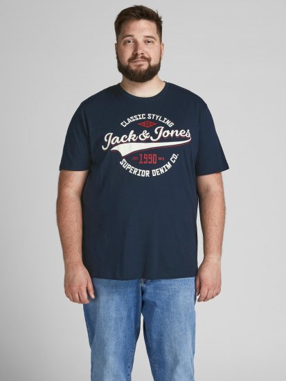 Jack & Jones JJELOGO TEE Navy - Herren-T-shirts - Herren-T-Shirts in großen Größen