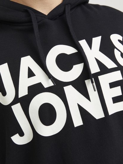 Jack & Jones CORP LOGO Large Print Hoodie Black - Herren-sweater und -hoodies - Herren-Sweater und -Hoodies in großen Größen