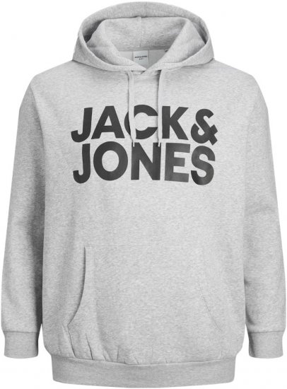 Jack & Jones CORP LOGO Large Print Hoodie Light Grey Melange - Herren-sweater und -hoodies - Herren-Sweater und -Hoodies in großen Größen