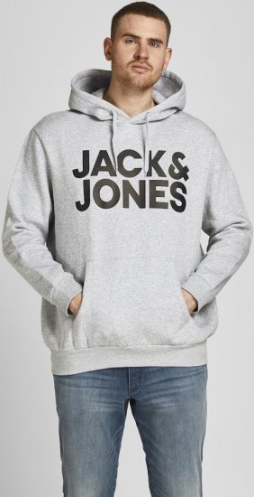 Jack & Jones CORP LOGO Large Print Hoodie Light Grey Melange - Herren-sweater und -hoodies - Herren-Sweater und -Hoodies in großen Größen