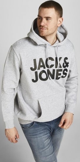 Jack & Jones CORP LOGO Large Print Hoodie Light Grey Melange - Herren-sweater und -hoodies - Herren-Sweater und -Hoodies in großen Größen