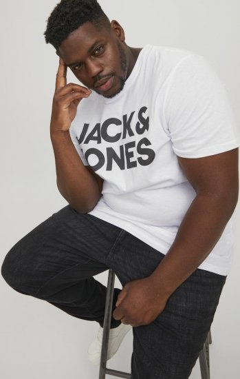 Jack & Jones CORP Logo T-Shirt White w Large Black Print - Herren-T-shirts - Herren-T-Shirts in großen Größen
