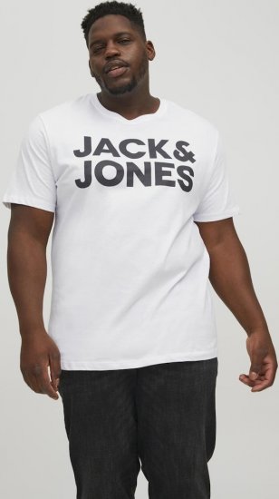Jack & Jones CORP Logo T-Shirt White w Large Black Print - Herren-T-shirts - Herren-T-Shirts in großen Größen