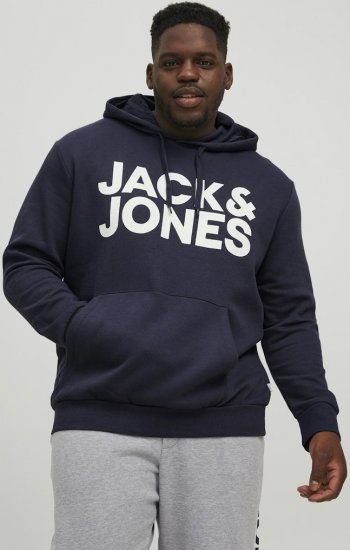 Jack & Jones CORP LOGO Large Print Hoodie Navy Blazer - Herren-sweater und -hoodies - Herren-Sweater und -Hoodies in großen Größen