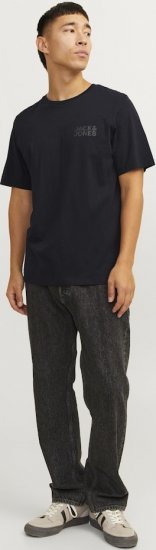 Jack & Jones CORP Logo T-Shirt Black w Small Black Print - Herren-T-shirts - Herren-T-Shirts in großen Größen
