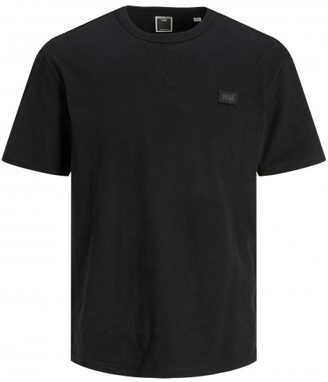 Jack & Jones JCOCLASSIC WAFFLE BADGE TEE Black - Herren-T-shirts - Herren-T-Shirts in großen Größen