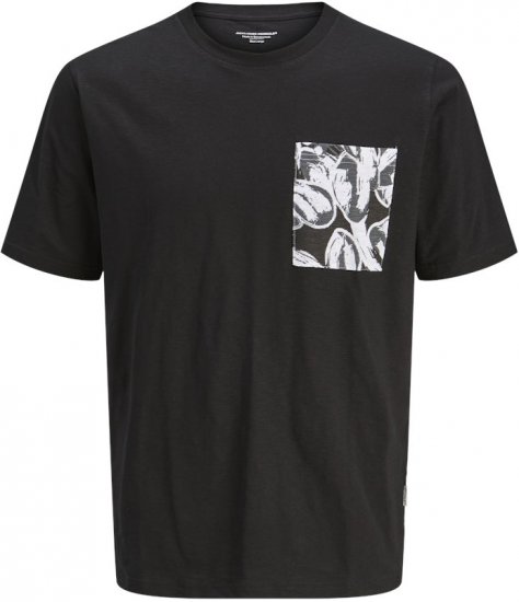 Jack & Jones Split Pocket Print T-Shirt Black - Herren-T-shirts - Herren-T-Shirts in großen Größen