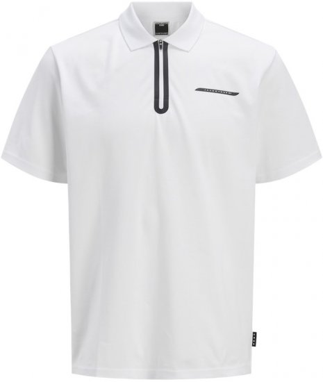 Jack & Jones Fusion Pique Zipper Polo Bright White - Polo-shirts für herren - Polo-Shirts für Herren in großen Größen